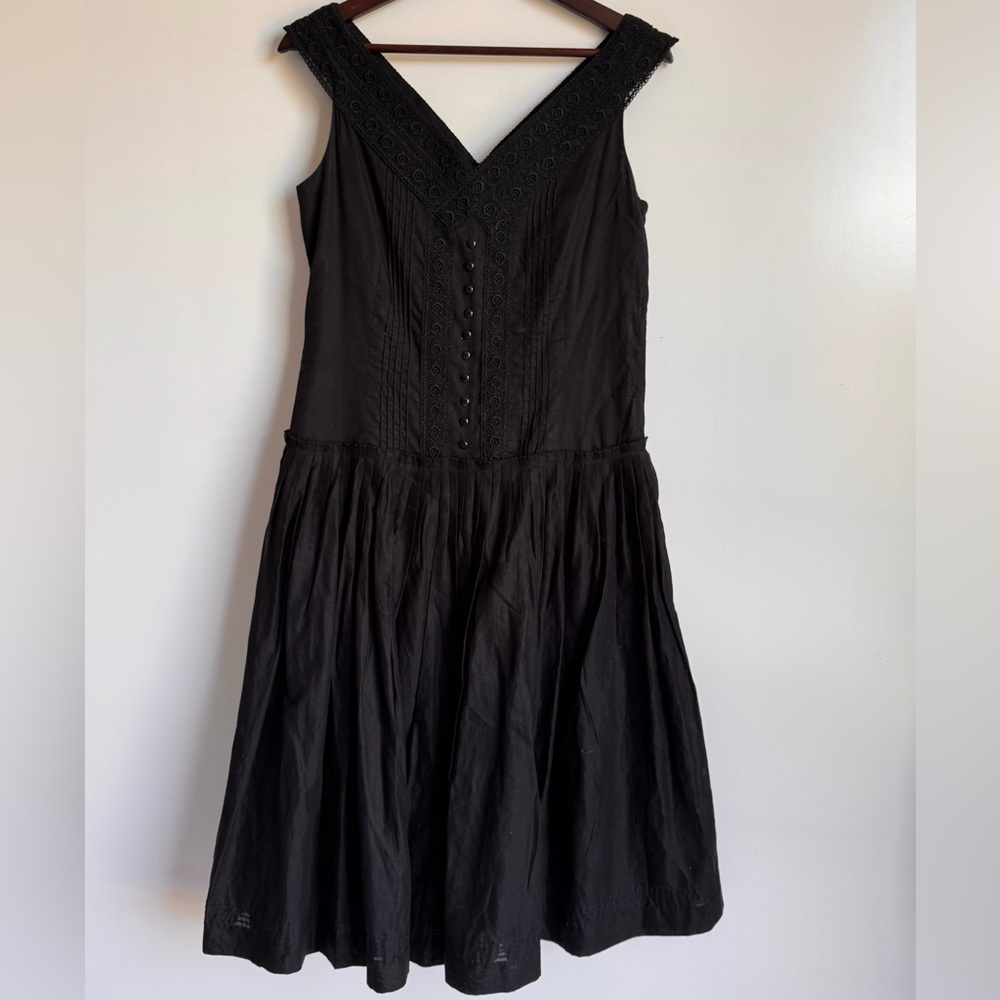Peruvian Connection Women 8 Midi Dress Black fit flare pleated lace floral dark